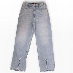 Hollister Ultra High-Rise‎ Dad Jeans Light Wash Stretch Split Hem Size 11 30x31